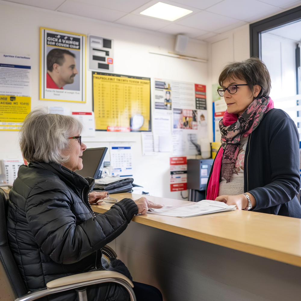 une femme handicapée au guichet d'un CCAS 