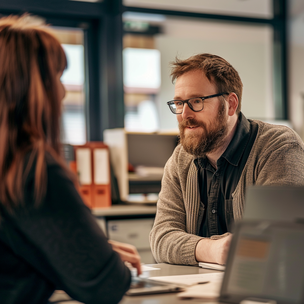 Un homme consulte une assistante sociale