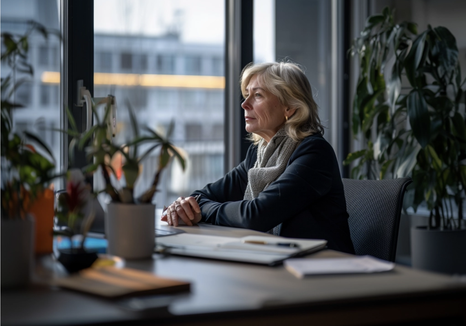 Une femme salariée et aidante à son bureau